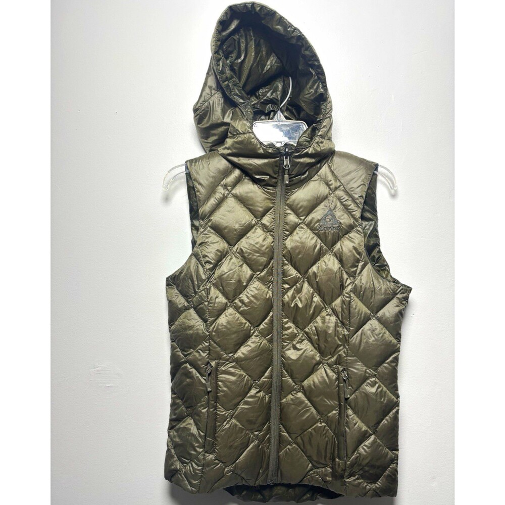 Gerry Women’s S Green Camo Hooded Reversible Quilted Down Puffer Vest Zip LG9314